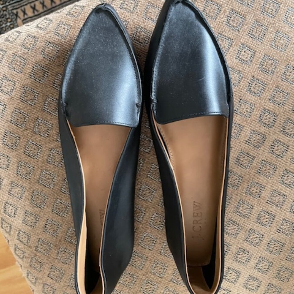 JCrew Edie black pointy toe loafer with leather upper in size 9.